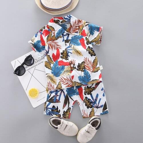 Toddler Kids Baby Boys Hawaiian Style Outfits Leaf Floral Printing Shirt Top Shorts Sets Summer Children Clothing Boy Outfit Set