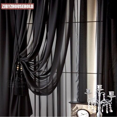The New Blackout Curtains for Living Dining Room Bedroom Bedroom Lace Gauze One Solid Color Black Window Linen Gauze Curtains