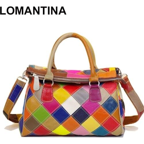 LOMANTINA New Foldable Crossbody Bags For Women Colorful Designer Handbag High Quality Causal Tote Patchwork Plaid Purses