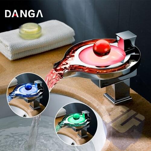 LED Basin Faucet Bathroom Faucet Waterfall Brass Faucet Mixing Tap Luminous Color Changing Faucet Hot And Cold Mixing Faucet