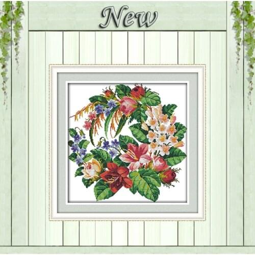Wreath flowers home decor paintings counted printed on canvas DMC 14CT 11CT chinese Cross Stitch Needlework Sets Embroidery kits