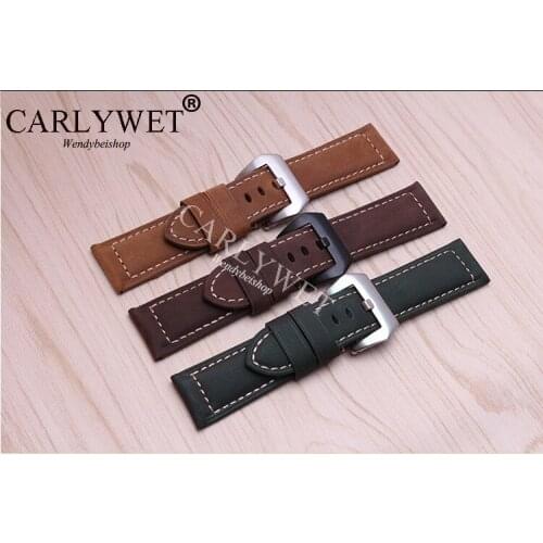 20 22 24 26mm Suede Real Leather Handmade Thick VINTAGE Wrist Watch Band Strap Brush Polish Screw Buckle For Luminor