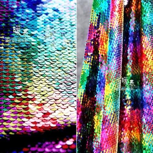 Embroidered Sequin Fabric Multicolour Fish Scale Sequins DIY Mermaid Stage Clothes Props Decor Skirt Dress Designer Fabric