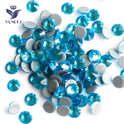 YANRUO 2058HF SS20 Aquamarine 1440Pcs Flatback Hotfix Rhinestones Strass Crystal Glass Stones For Clothes Accessories