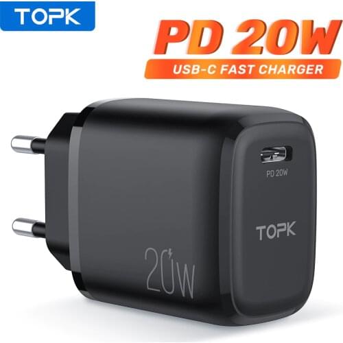 TOPK B110P 20W USB Phone Charger Portable USB Type C Fast Charge Charger Adapter for Xiaomi Iphone 11 12 Samsung Quick Charge