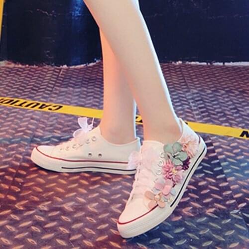 Sneakers flat with canvas shoes womens casual shoes womens handmade custom stereo sequins flowers flat vulcanized shoes
