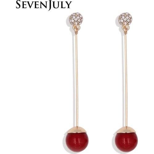 Women Crystal Rhinestone Dangle Earrinsg Red Peal Fashion Jewelry Accessory