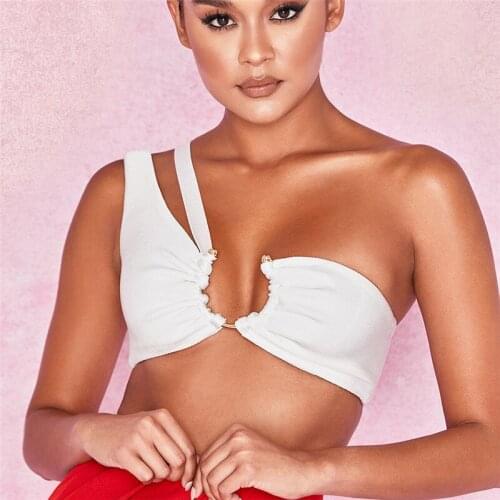 Women One Shoulder Slim Sexy Crop Tops Bustier Shirt Streetwear Tees Sleeveless Tank Summer Vest Bare Midriff Fashion Clothes