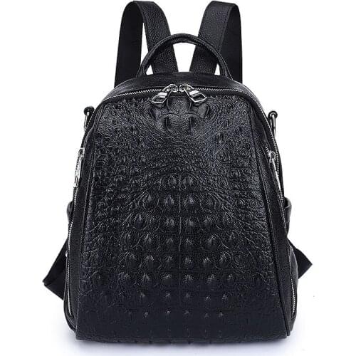 Famous design Ladies Rucksack crocodile pattern Cow leather womens backpack Europe and America leather crossbody shoulder bag