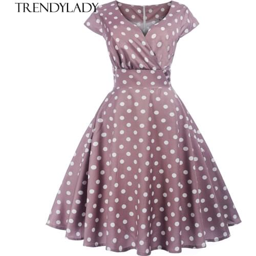 Vintage Dot Printed Lapel Women Suit Dress Elegant Short Sleeve Big Swing Lady Party Dress V Neck Summer Dress Femme Vestido