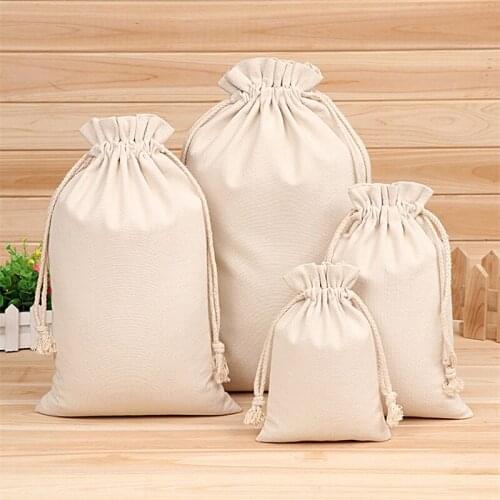 10pcs/lot Reusable Cotton Drawstring Gift Bag Wedding Christmas Storage Charms Jewelry Packaging Linen Bag