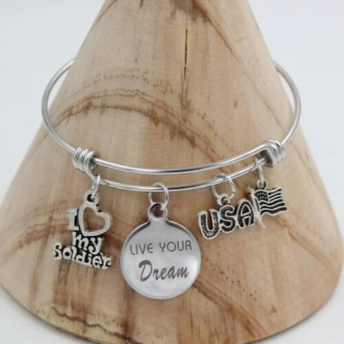 10PCS Expandable Steel Bangle I Love My Soldier Bracelet for women jewelry soldier gifts