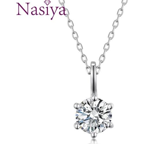 1ct 6.5mm EF VVS Round 18K White Gold Plated 925 Silver Moissanite Necklace Diamond Test Passed Jewelry Christmas Gift