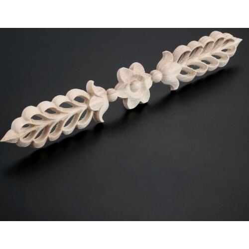 2pcs/1pc Wood Carved Decal Hollow Stripe Flower Corner 24.5cm*3.5cm Appliques Frame Door Furniture Woodcarving Figurines Craft