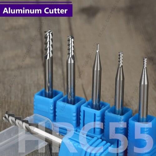 2PCS-Free shipping HRC55 3 Flutes solid carbide Mlling cutters for Aluminum CNC Tools Solid Carbide flat End mills Router bits