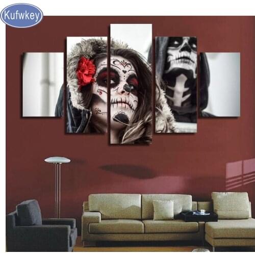 Skull girl and men wall Arts 5 Piece DIY 5D Diamond Mosaic Full Diamond Painting Cross Stitch Kits Diamond Embroidery decoration