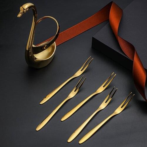 5pcs Forks Spoon Fruit Flatware Dinnerware Holder Base Set Cake 304 Stainle Steel Salad Talher Kitchen Tableware Home Decoration