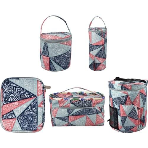 600D Oxford Cloth Leaf Print Wool Crochet Hooks Storage Tote Bag Knitting Needles Sewing Thread Yarn Holder Organizer