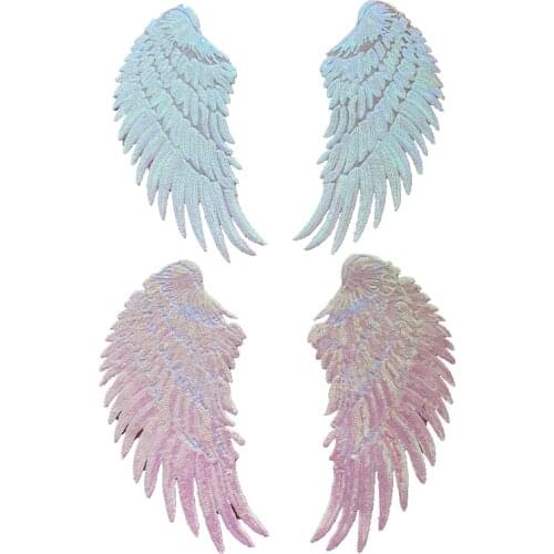 WUYUCONG 1 Set Pink Wings Patches Iron on Embroidered Patch for Clothes Large Sequins Feather Appliques DIY Garment Accessories