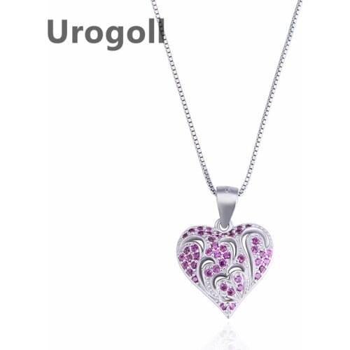 Noble Women Pure 925 Sterling Silver Necklace Love Zircon Pendant Heart Rose Gold Necklaces Chain Girl Jewelry Accessory Gift