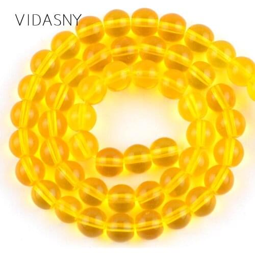 High Quality Mineral Gem Yellow Glass Beads For Jewelry Making 4 6 8 10 12mm Round Spacer Stone Beads Diy Necklace Bracelet 15
