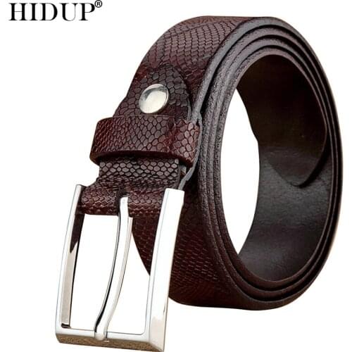 HIDUP Quality Cow Skin for Men Real Genuine Leather Belt Retro Styles Cowhide Alloy Pin Buckle Metal Belts 3.4cm Width NWJ1004