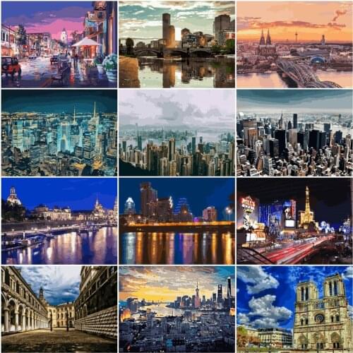 HUACAN Painting By Number City Landscape Drawing On Canvas HandPainted Art Gift DIY Pictures By Number Night Scenery Home Decor