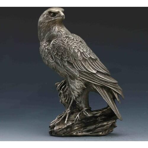 China antique copper silvering hand carving bird eagle Statue