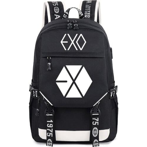 Korea Music EXO Students Backpacks KPOP Men Student School Bags Girls Korean Style USB Charging Backpack Boys Travel Bag Mochila