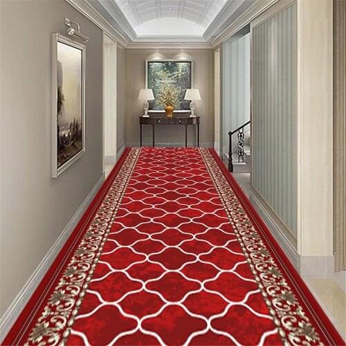 Red Grid Printing Corridor Carpet Area Rugs Living Room Carpets Kitchen Bathroom Anti-skid Floor Mat for Home Decorative