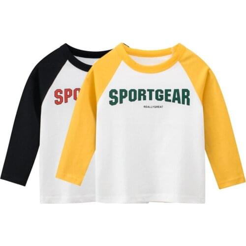 Fashion Kids Long Sleeve Cotton Tops Autumn New Boys and Girls Casual Letter Print T-Shirts Patchwork Children Tees Shirt