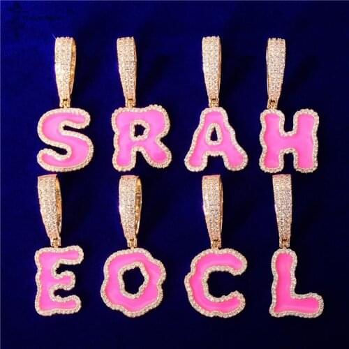 Fashion Single Pink Initials Letters Pendant Necklaces For Men Women Silver Color Cubic Zircon Hip Hop Punk Jewelry Accessories