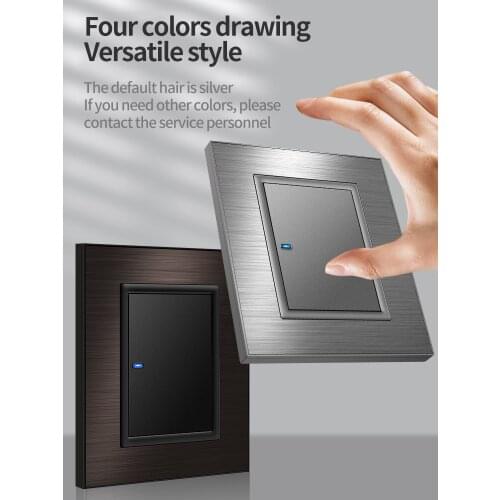 Panto Household Type 86 Wall Switch Socket Stainless Steel Wire Drawing Lamp Switch with Socket Reset Button on/off Switch