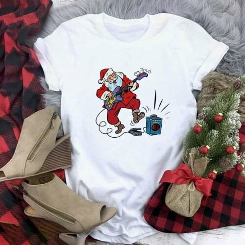 New Arrival Xmas Print Short Sleeves Clothes Tshirt Women Fashion Graphic White T-Shirt Korean Style Female Cloth Tops