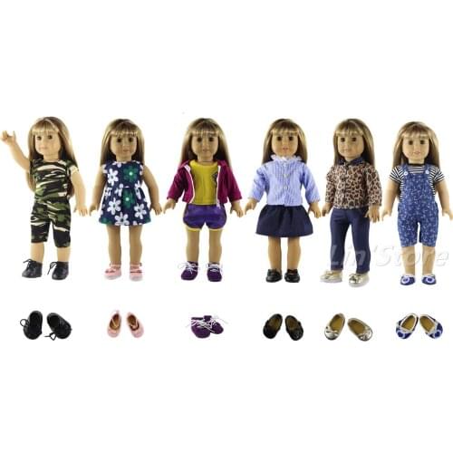 New Style 6 Set Doll Clothes +3 Pairs Random Shoes for 18 inch American Doll Princess Costumes Dress Outfit