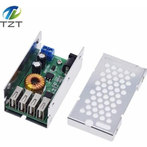 TZT DC-DC 9V 12V 24V 36V To 5V Step Down Board 5A 4 USB Output Buck Converter Power Supply Module with Aluminum Shell For Phones