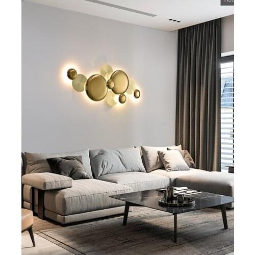 Popular light luxury fashion creative electroplating golden metal disc combination design living room background wall lamp