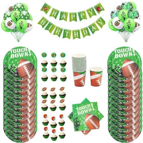 Sport Football Theme Disposable Tableware Set Paper Plates Cups Napkin American Football Birthday Party Supply Decoration