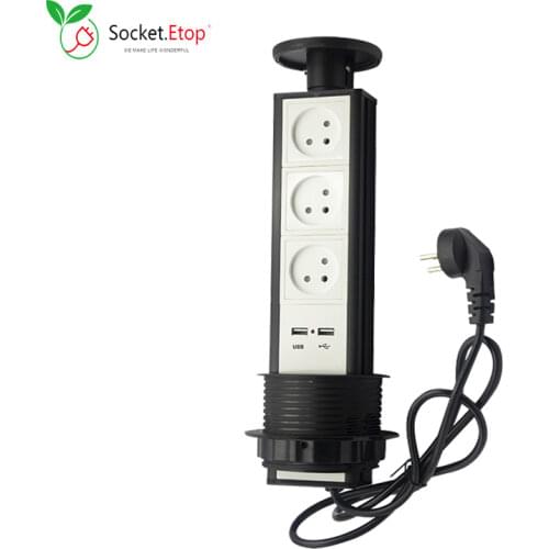 One-Key Pop Up Pulling Desktop Hidden Hexagon Socket with 3 Israeli Power outlets 2 USB Charging For Kitchen Office Tabletop