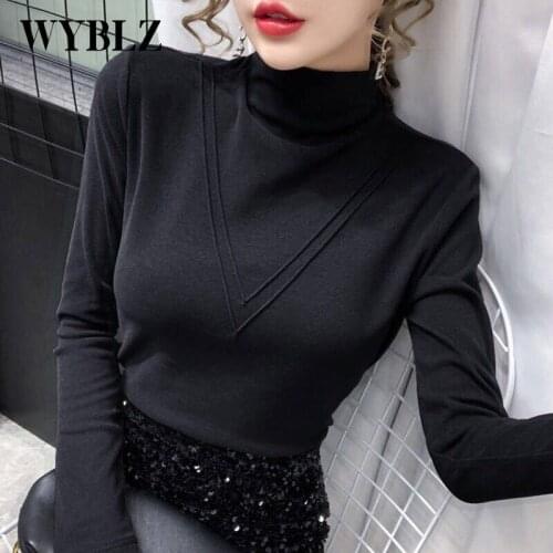 Autumn Winter Plus Velvet Warm Tops 2021 Turtleneck Pullovers Slim Elegant Women Tshirt Casual Long Sleeve Tight T-shirts Femme