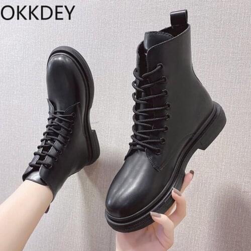 2021 New Thick Heel Flat Martin Boots Womens British Style Womens Boots Autumn Plus Velvet Comfortable Motorcycle Boots