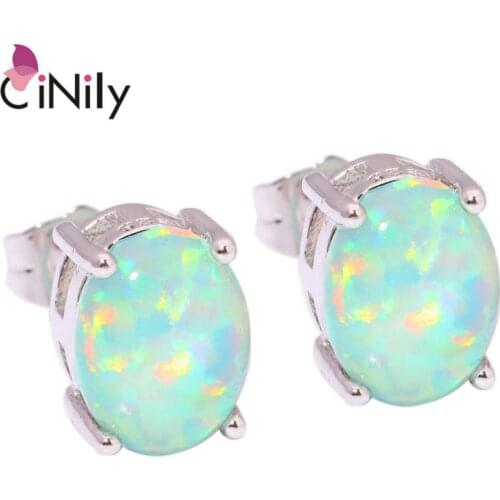 CiNily Green Fire Created Opal Silver Plated Wholesale for Fashion Wedding Women Jewelry Stud Earrings 9x7mm OH3844