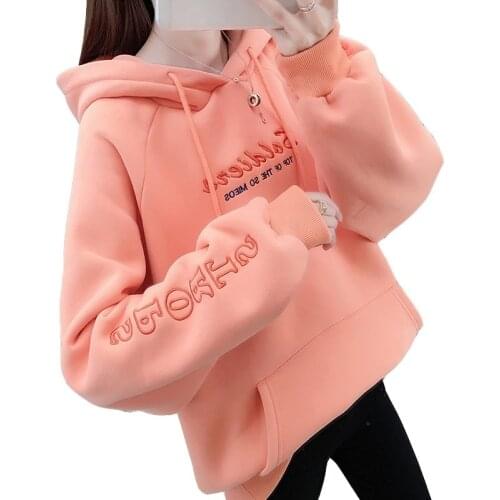2020 Autumn And Winter New Plus Velvet Thickening Ladies Sweatshirt Letter Embroidery Loose Casual Warm Commuter Women Pullover