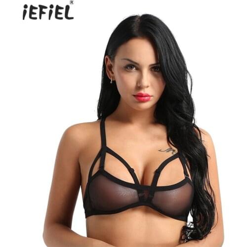 Womens Sexy Lingerie Bralette Bondage Bra Mesh See Through Seamless No Pad Wire-free Bra Top Female Erotic Intimate Push Up Bra