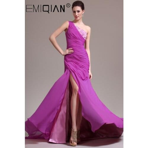 Women Sexy One Shoulder High Slit Chiffon Lace Formal Evening Prom Gown Mermaid Maxi Dress