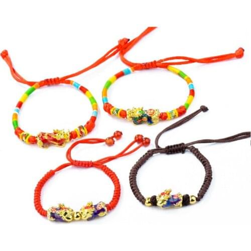 Discolor with Temperature Pixiu Gold Placer Bracelets Charms Lucky New Jewelry Adjustable Braided Rope Energy Bangles Bracelet
