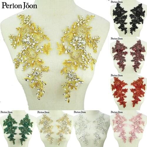 1 Pair Color crystal Handmade lace applique high-end bridal wedding dress rhinestone glass neckline decoration Accessories WH050