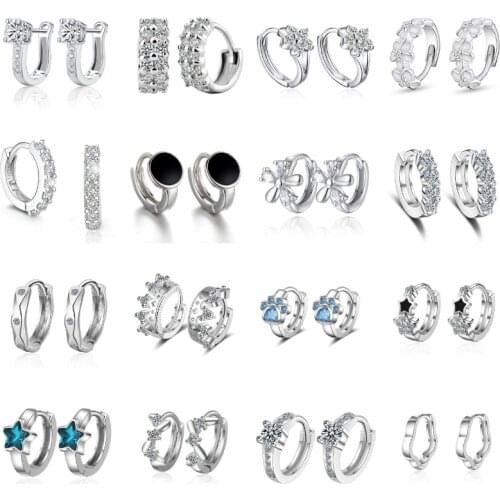1Pair 38Styles Small Hoop Earring for Women 925 Sterling Silver CZ Circle Earrings Jewelry Gift Wholesale