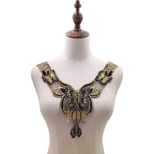1PCS Gold Color Venise Lace Fabric 3D Butterflies Material Dress Applique Mesh Embroidery Trim DIY Sewing Guipure Embellishments