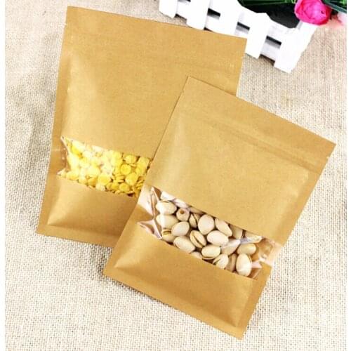 10pcs Food Grade Brown Kraft Paper Zip Lock Bags with Clear Window Food Storage Bag Tea Coffee Snacks Pouch